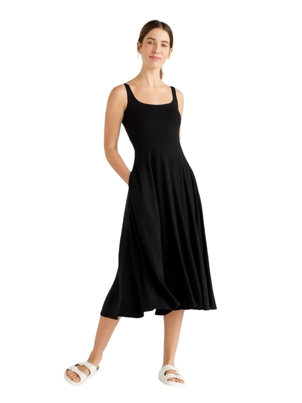 LIKE NEW Quince Black Tencel Fit and Flare Dress (Medium)